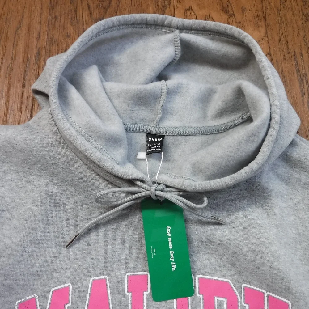 SHEIN "Malibu" Beach Gray Hooded Sweatdress Women L ~NWT~ - Picture 5 of 7